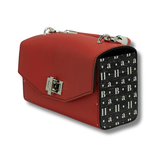 Naomi bag. Red leather with print wood