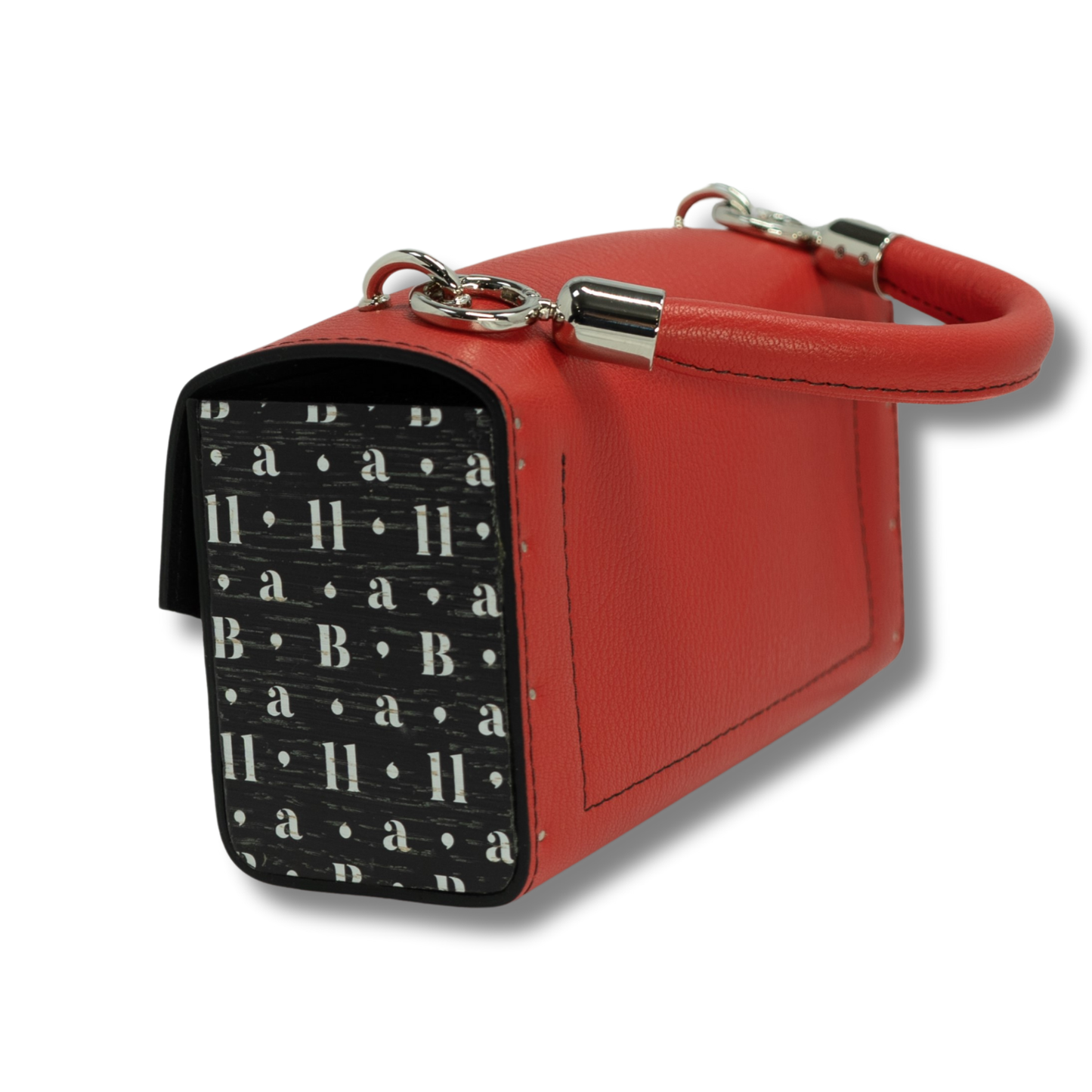 Naomi bag. Red leather with print wood