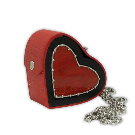 Little Heart bag. Red leather with red grass