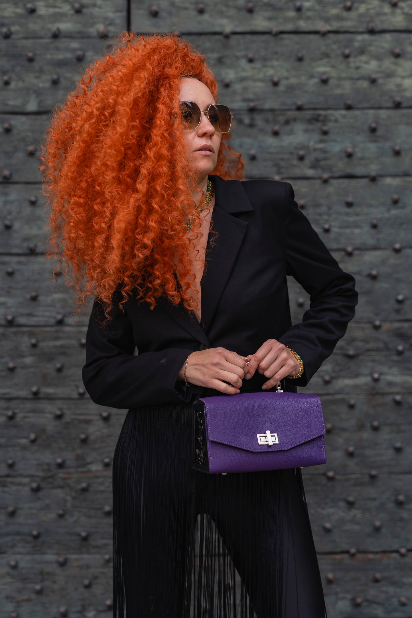 Naomi Leather and Wood Bag with Intricate Inlay