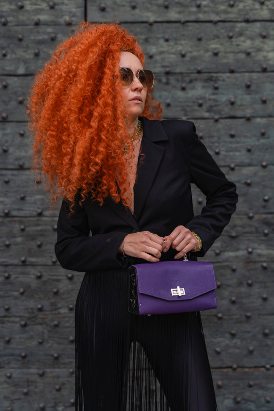 Naomi Leather and Wood Bag with Intricate Inlay