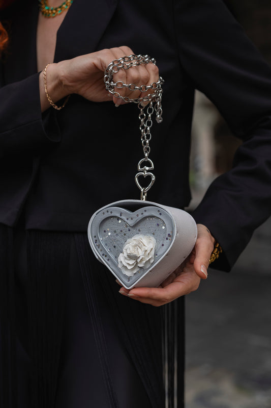 White Heart Bag with Flower