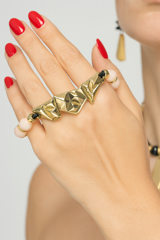 Gold-Plated Geometric Design with Pearls & Natural Stones