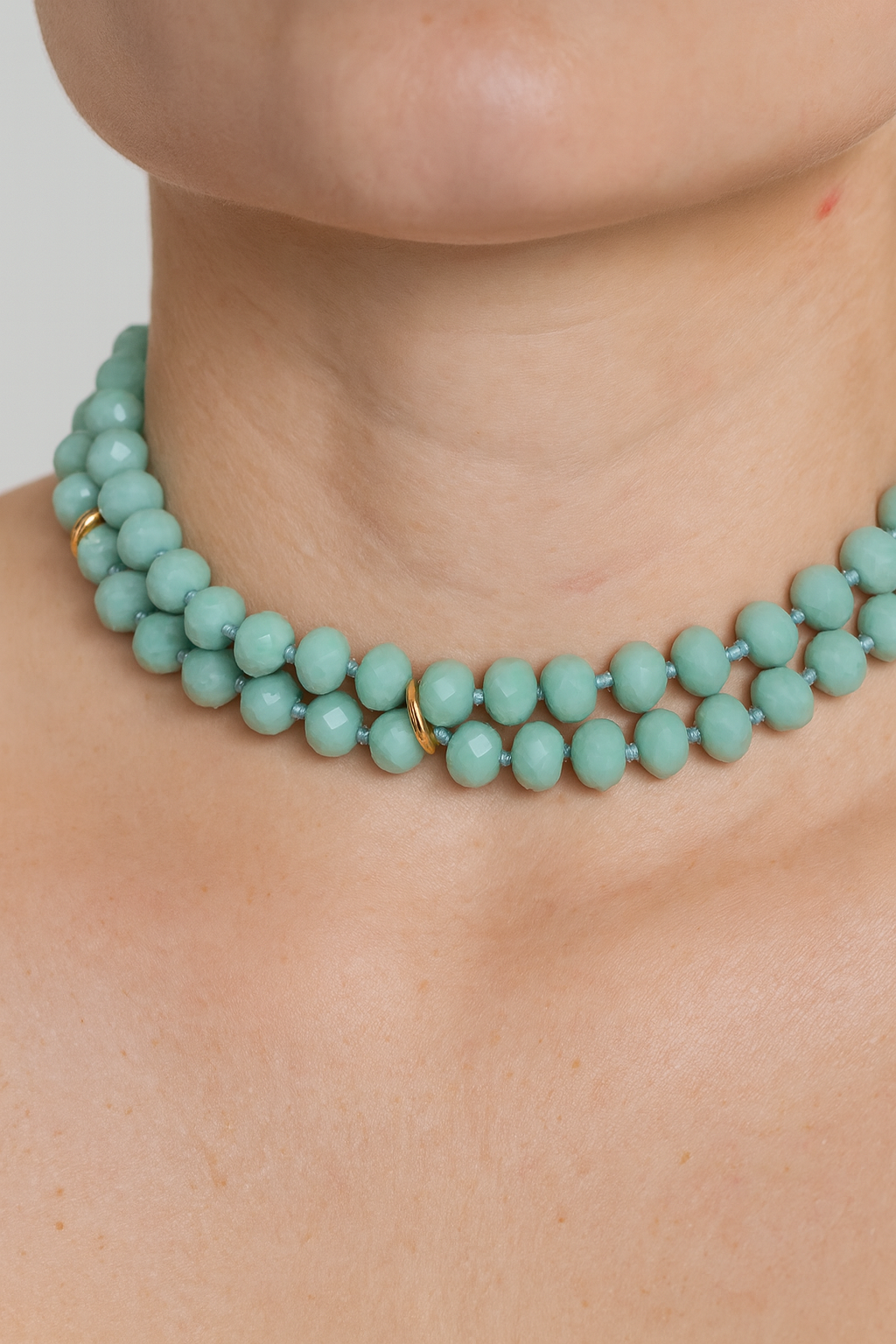 Spanish Designer Choker – Gold-Plated Accents with Natural Stones in Aqua Green