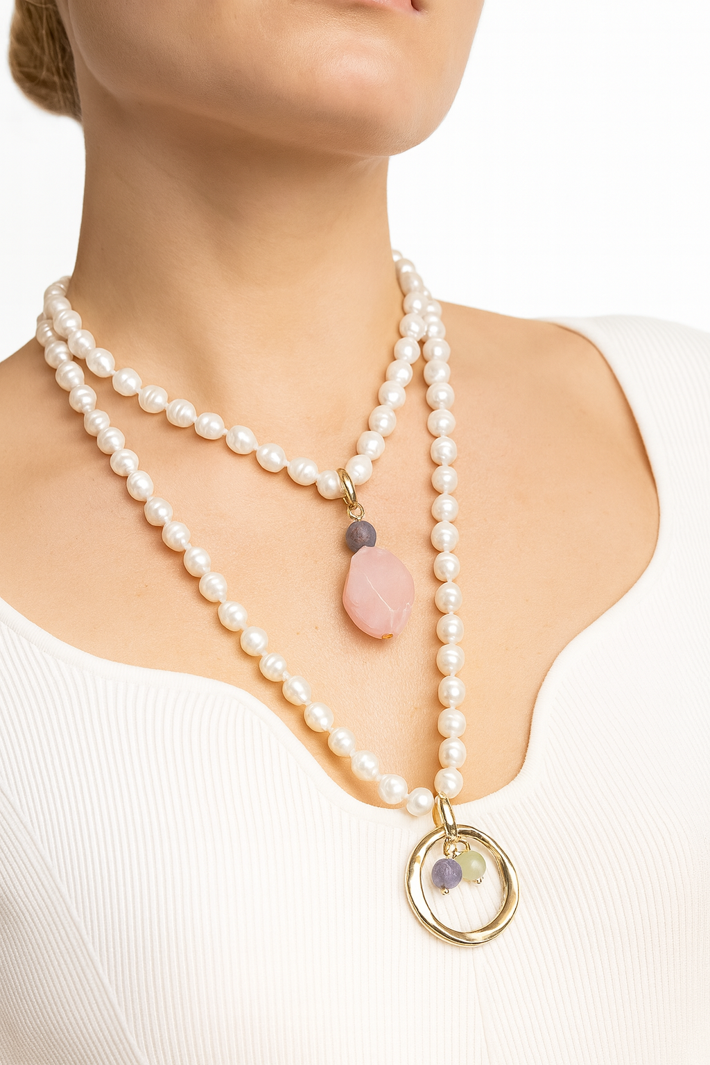 Baroque Pearl & Rose Quartz Pendant Necklace