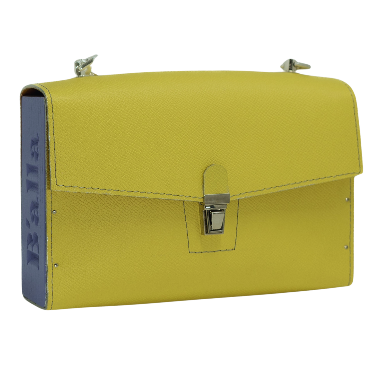 Wood Shinny Bag. Yellow with blue and purple color