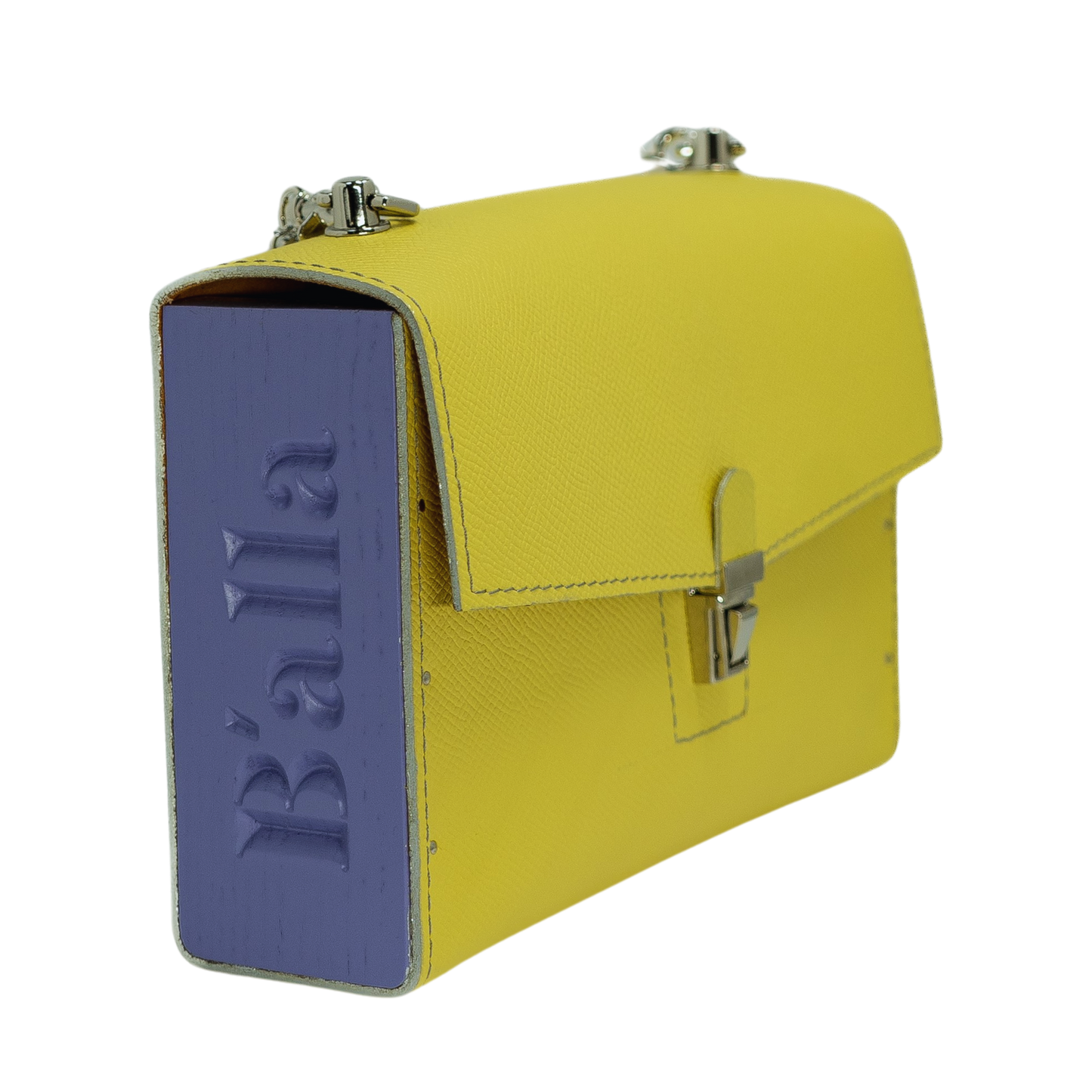 Wood Shinny Bag. Yellow with blue and purple color