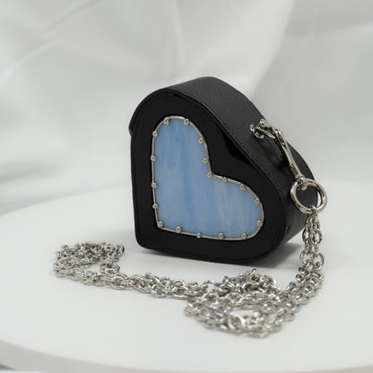 Heart small black with blue glass
