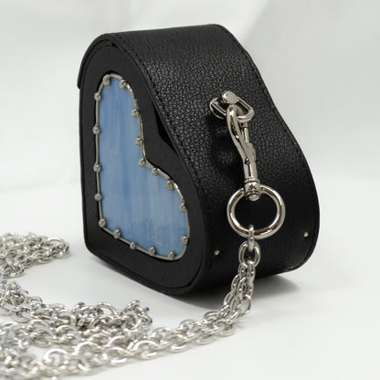 Heart small black with blue glass