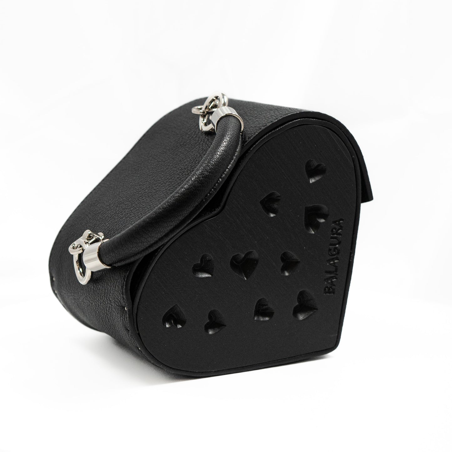 Heart large. Black leather, black wood with glass elements