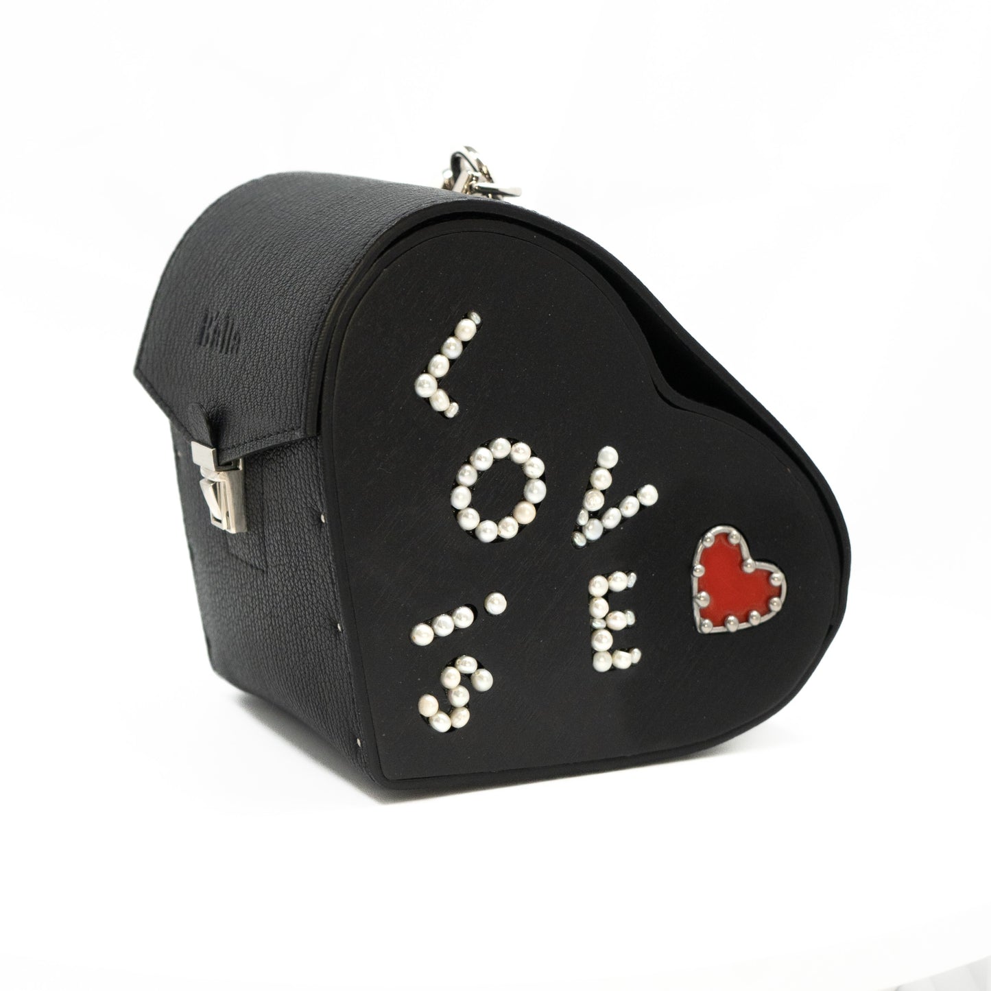 Heart large. Black leather, black wood with glass elements