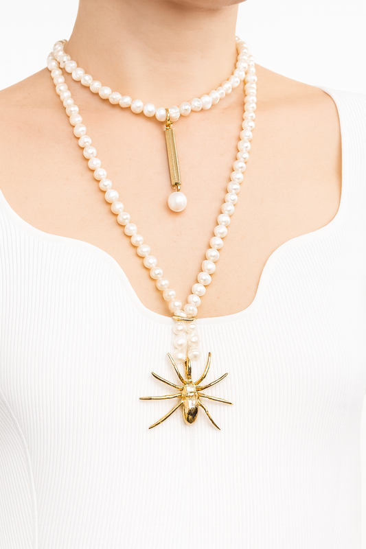 Vai Baroque Pearl & Spider Pendant Necklace — Handcrafted Limited Edition